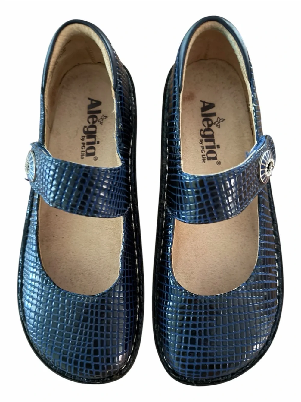 Alegria Paloma Jazzy Blue Patent Leather Mary Jane Comfort Shoes - EU 38 / US 8